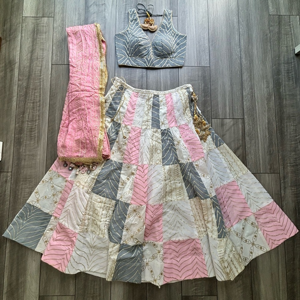 Elegant Pink and Gray Lehenga Set